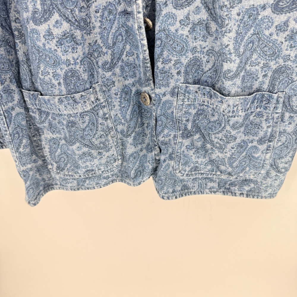 Krazy Kat Reversible Denim Jacket Blue Paisley Size S Boho Chore Coat Cotton - Picture 4 of 10